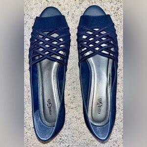 East 5th Women’s Size 9.5 Navy Low Wedge Open-Toe Slip-Ons - NEW W/OUT BOX